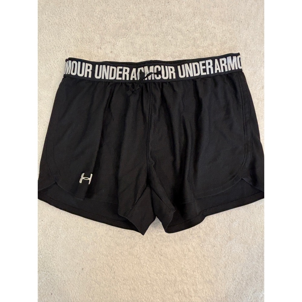 Under Armour HeatGear Womens Black Athletic Running Shorts Logo Waistband Small